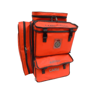 Orange CARU Backpack – versatile paramedic backpack, durable medical backpack, and customisable emergency bag designed for rapid cardiac response and transport.