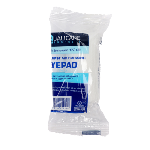 Eye pad dressing with loop 9 White and blue eye-pad dressing